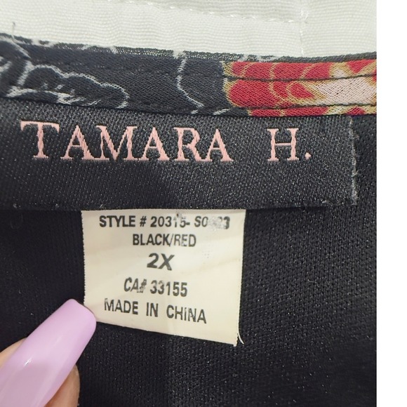 Vintage Tamara H. Floral Chiffon Wrap Blouse Black Red Plus Size 2X 20315-S0623 - Picture 3 of 8